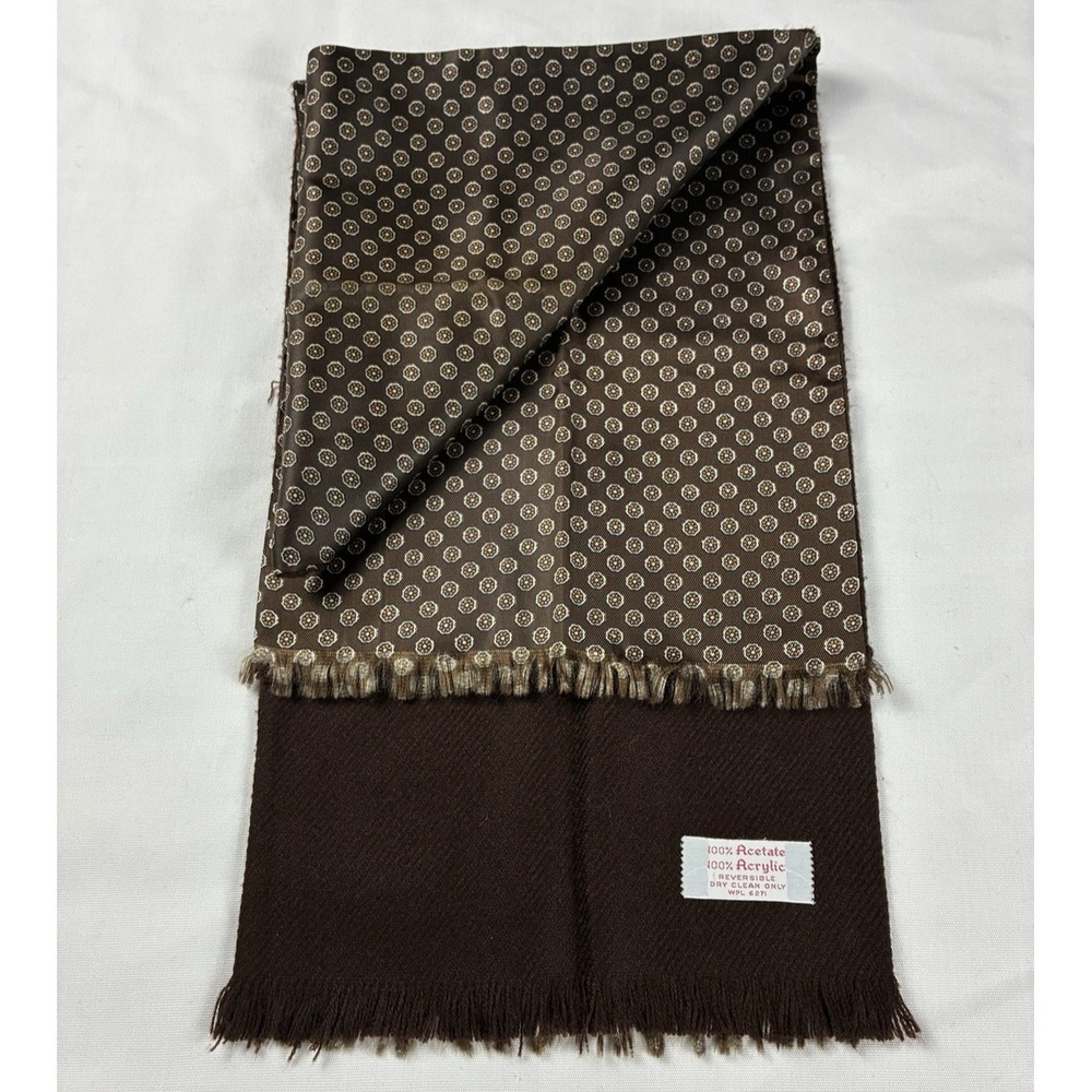 Reversible Scarf Brown Ancient Madder Acrylic Acetate 54" x 10" Unbranded VTG
